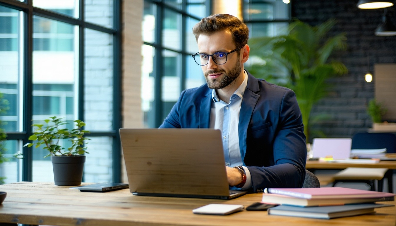 businessman with laptop in beautifull office-2
